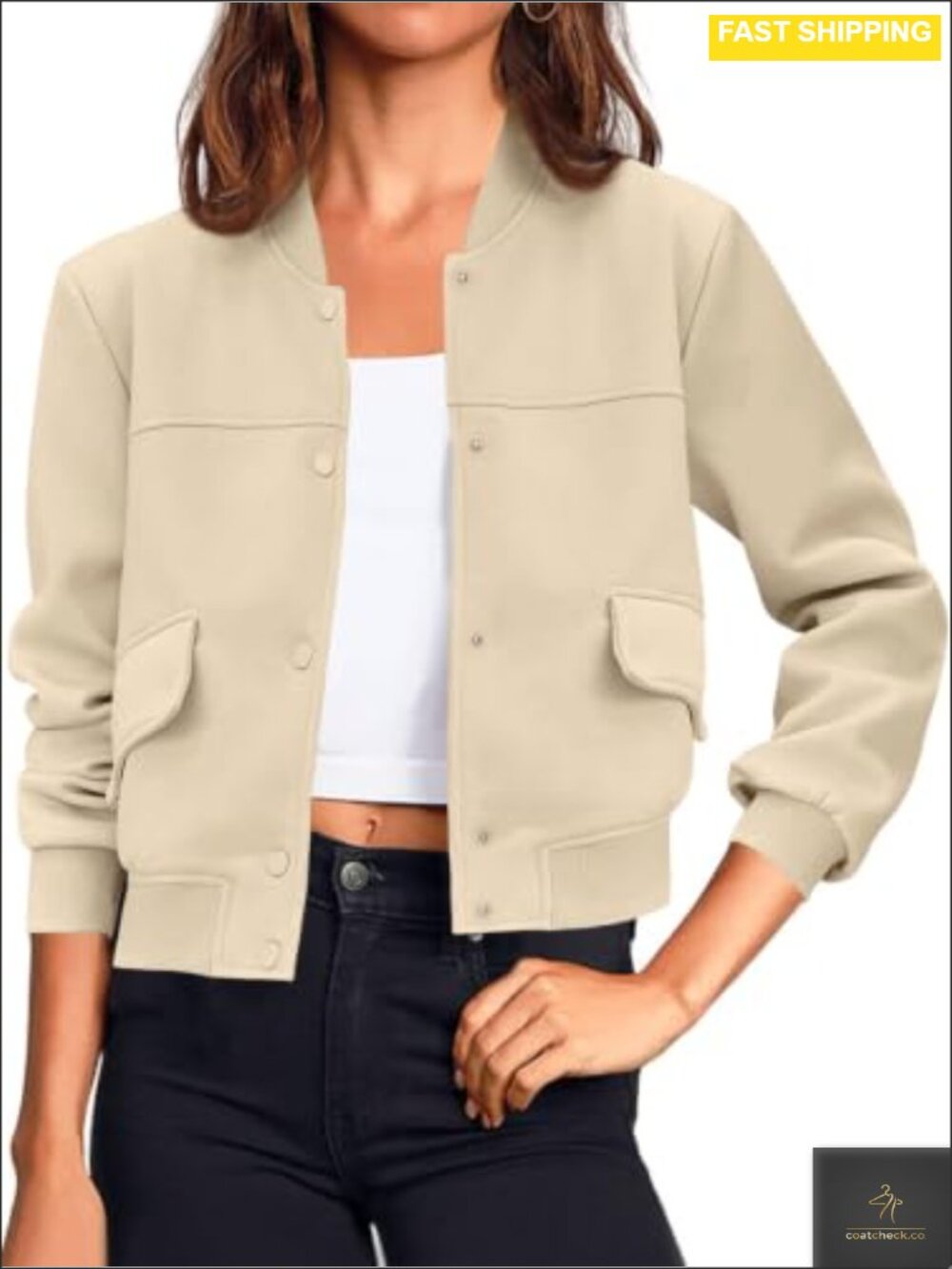 Womens Cropped Bomber Button Down Varsity Jacket